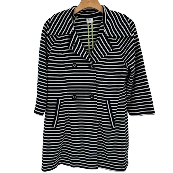 Cabi Women's Striped Double-Breasted Knit Jacket Maritime trench size medium - Picture 2 of 14